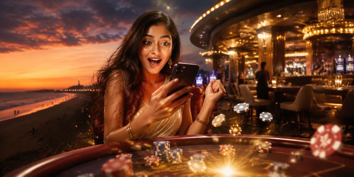 Young Indian woman enjoying Andar Bahar playing on mobile in Chennai