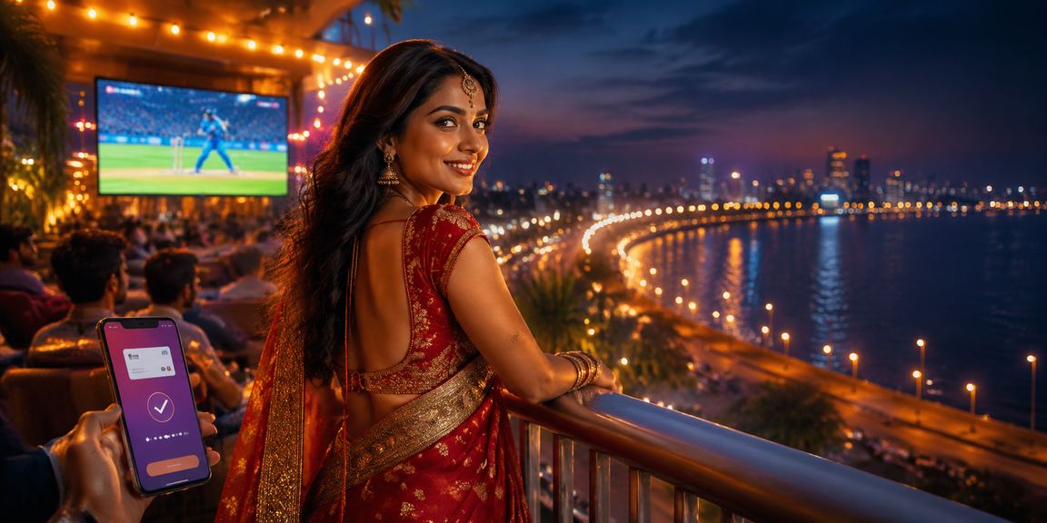Indian woman placing a cricket bet on mobile during IPL match